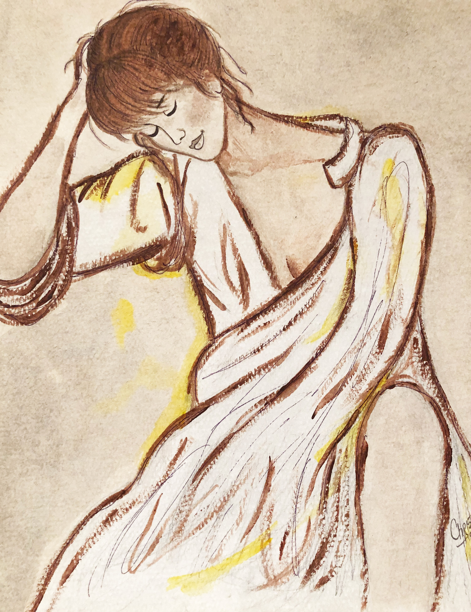 Watercolor of a woman relaxing